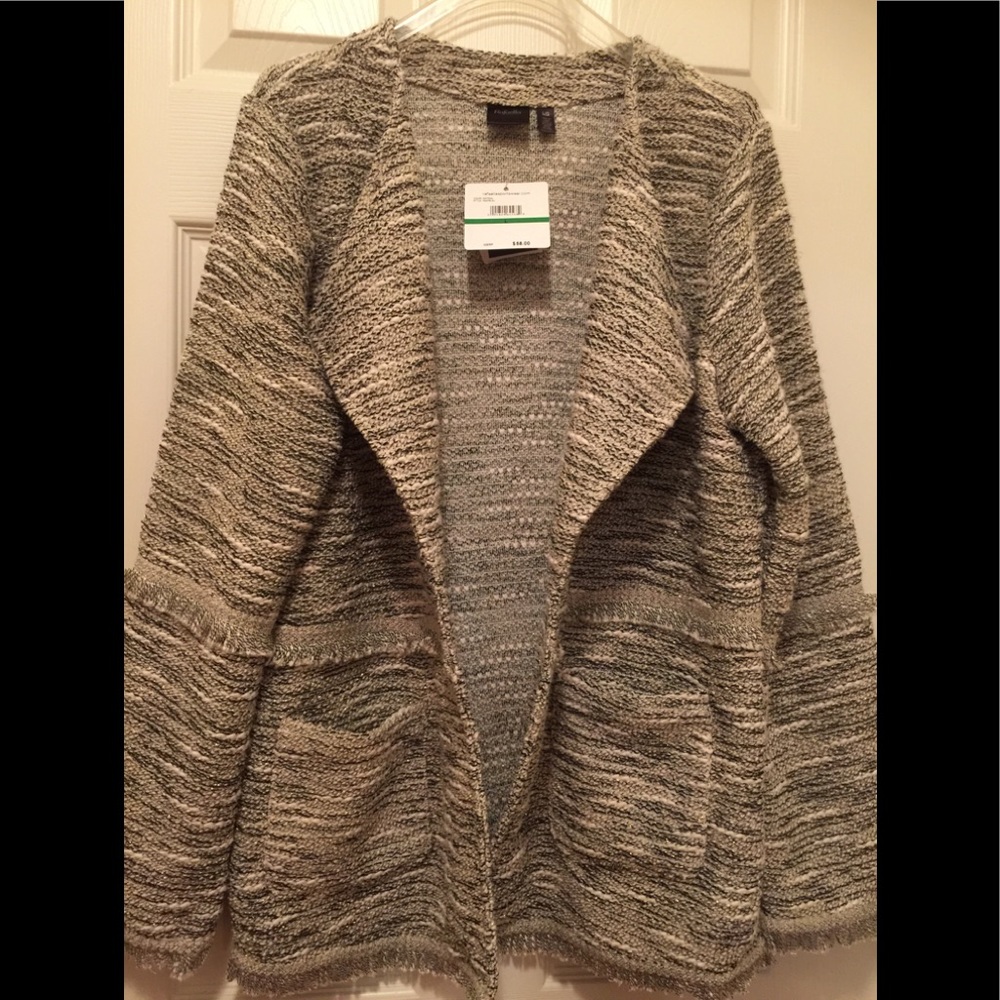 Rafaella Knit Tweed Jacket, Oatmeal, Large NEW!